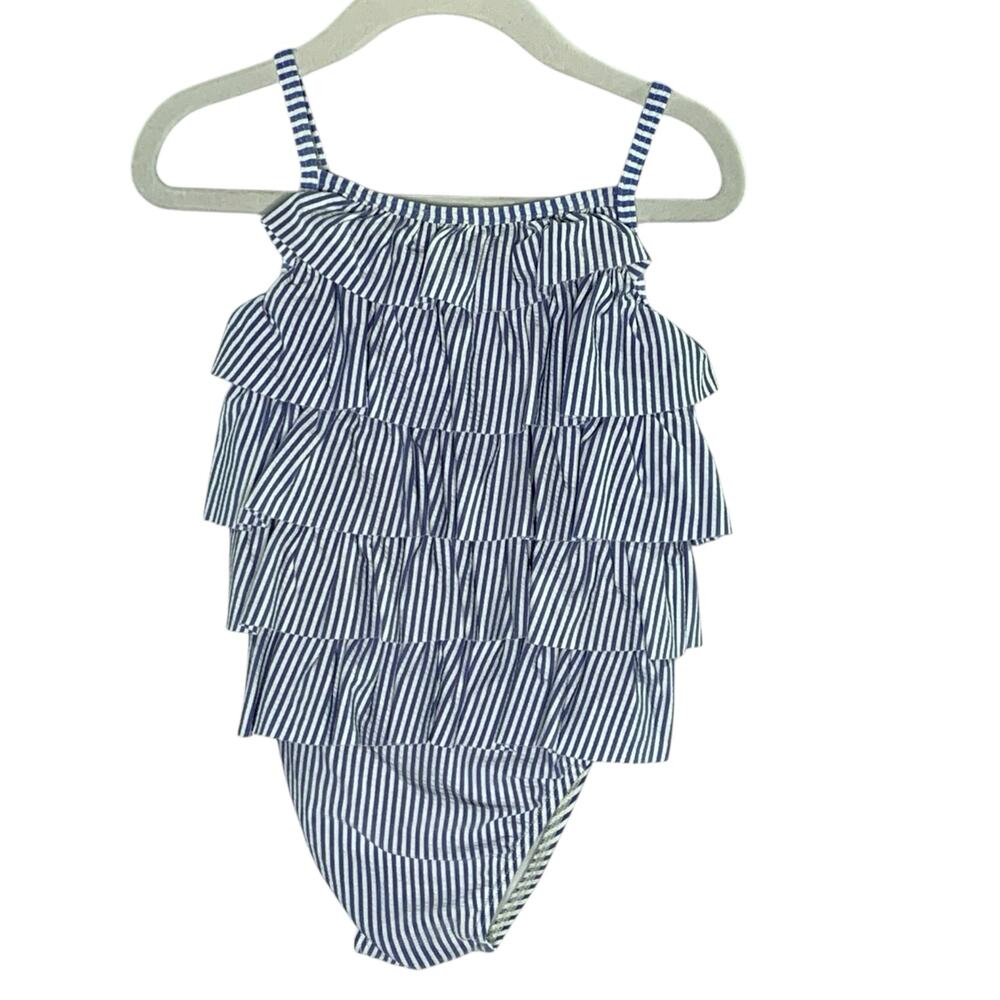 Baby Boden 18-24 Mth Striped Seersucker Ruffle One Piece Swimsuit Pool Beach